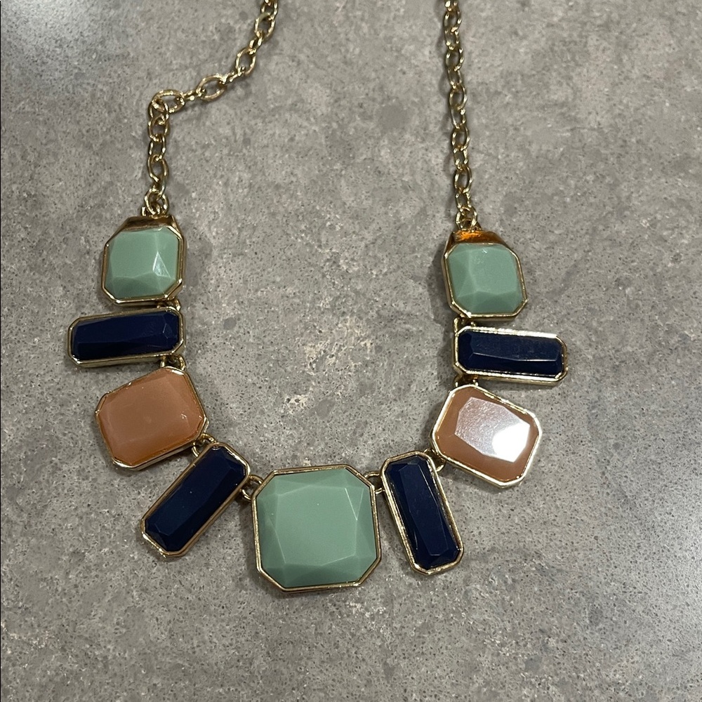 Elegant Gold and Blue Statement Necklace 18”- 20”
